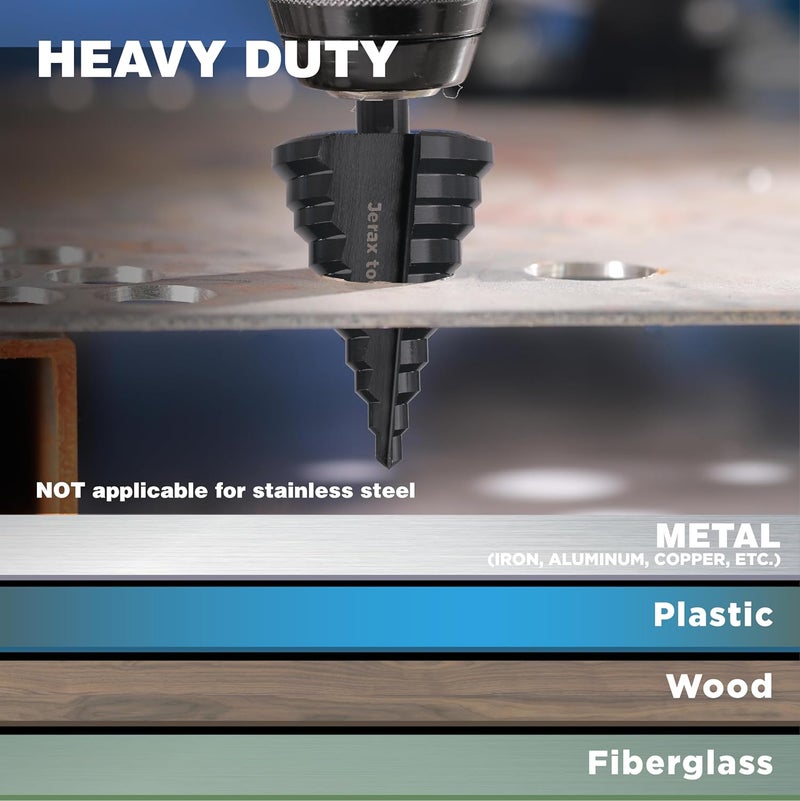 Jerax tools HSS 7/8-1-3/8 High Speed Steel Step Drill bits, Doubles Flutes Large Unibit for Hole Drilling in Iron, Copper, Aluminum, Wood, Plastic - Image 4